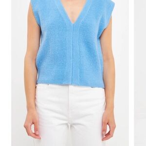 Blue Sleeveless V-Neck Sweater